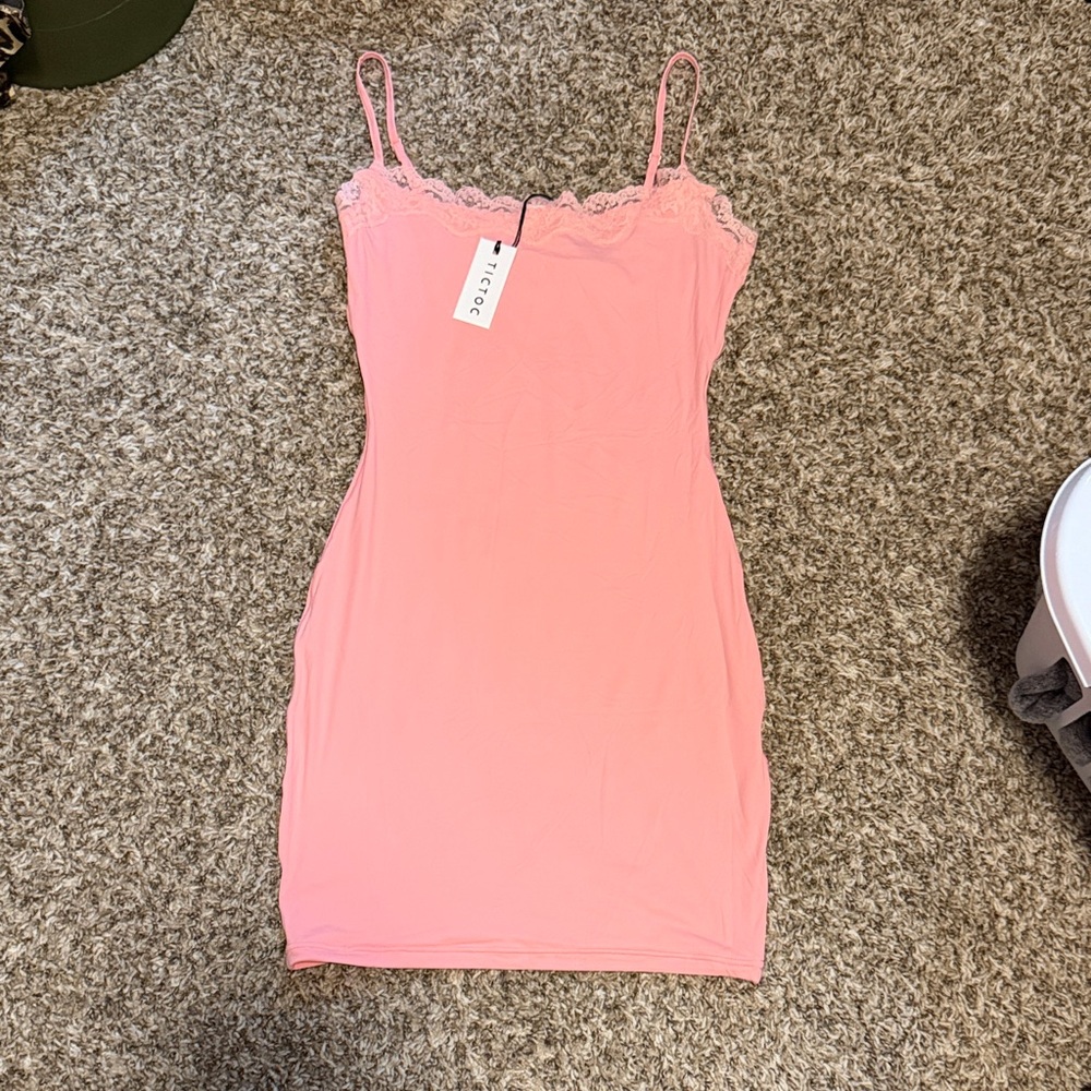 Tictoc pink Lace-Trim Slip Chemise with Adjustable Straps